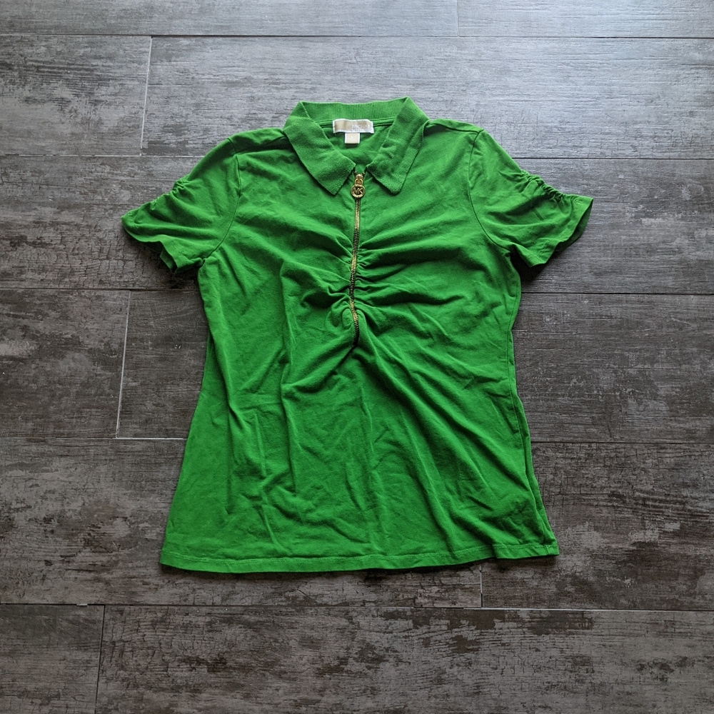 MICHAEL KORS Cinched Fitted Short Sleeves Half Zip Soft Polo